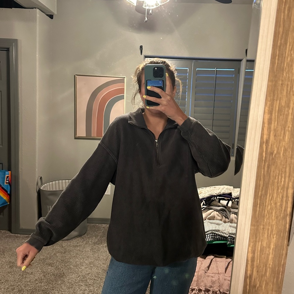 Aerie Quarter zip ribbed sweatshirt